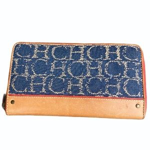 Carolina Herrera denim signature zipper wallet